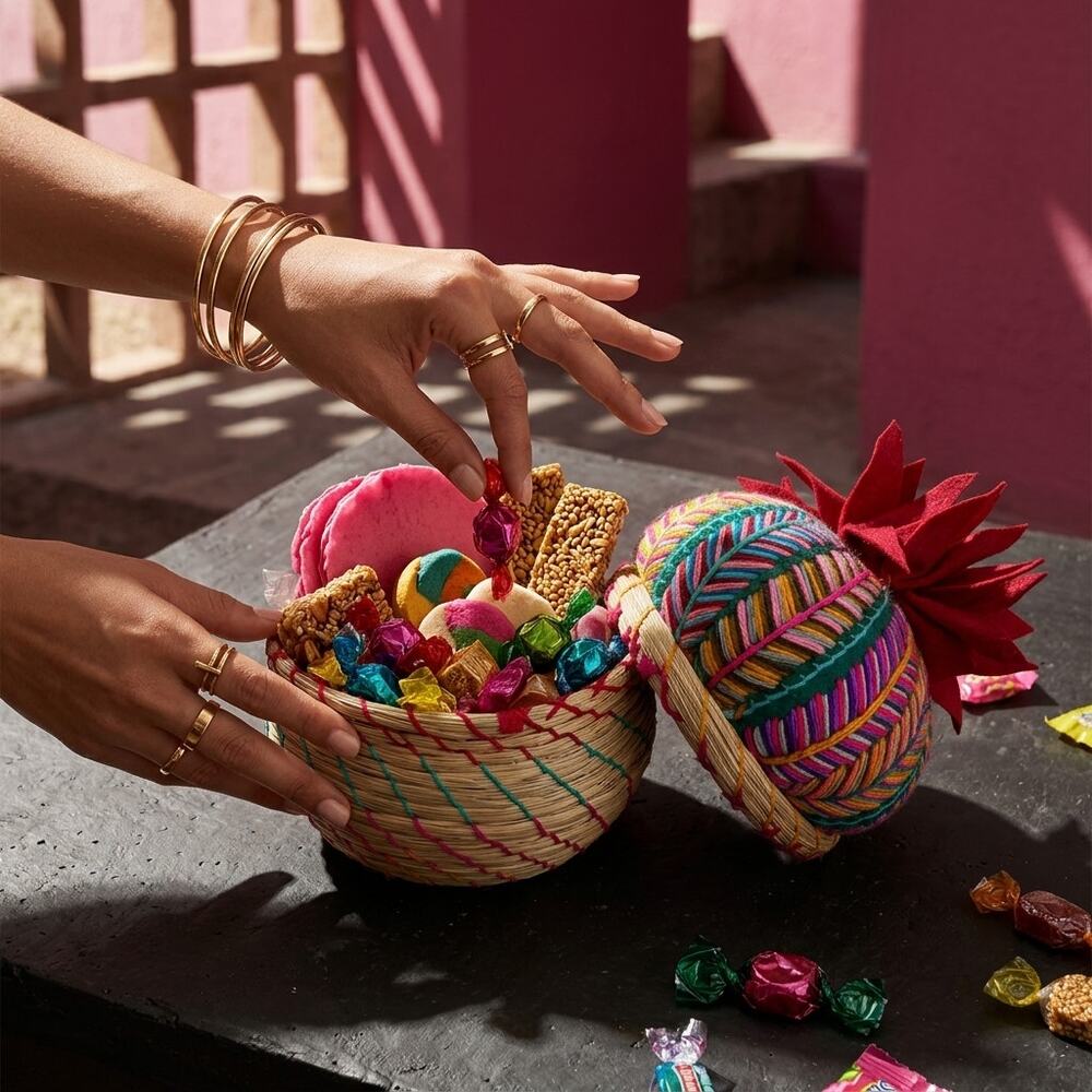 Hand crafted artisinal basket many uses One item hand embroidered